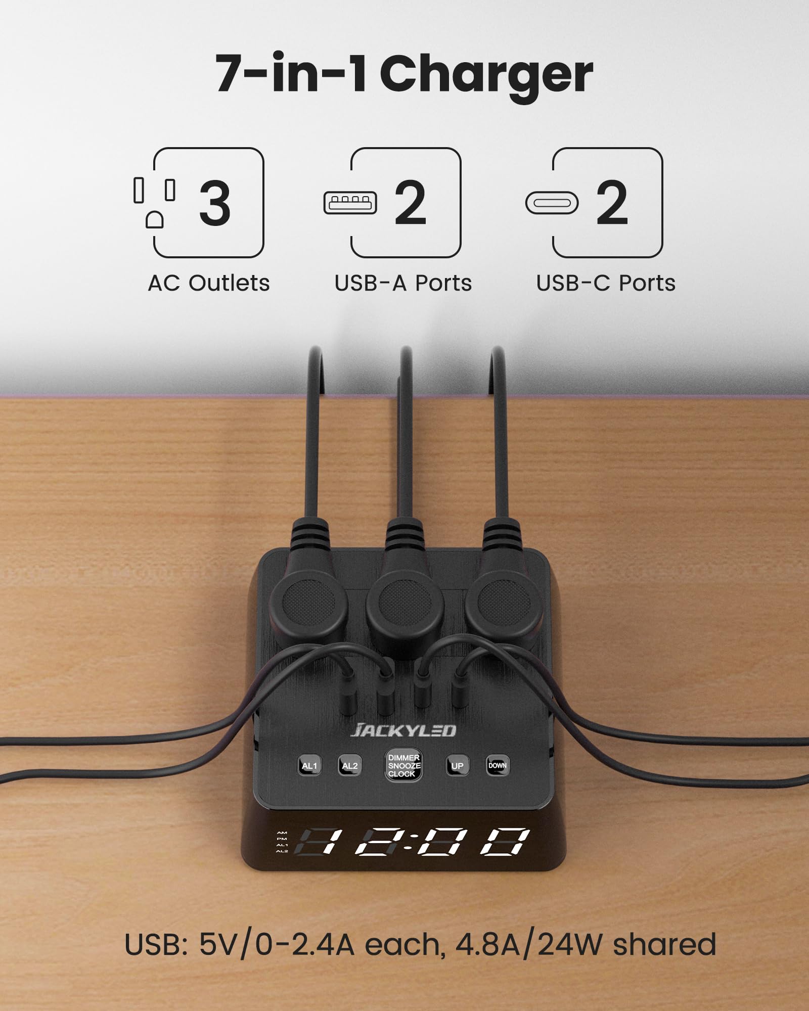 Amazon.com: JACKYLED Alarm Clock with 4 USB Chargers Power Strip 3